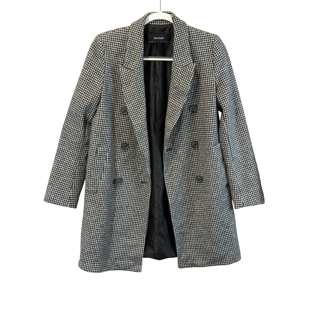 ZARA BASIC Womens Black and White Houndstooth Double Breasted Coat Size XS